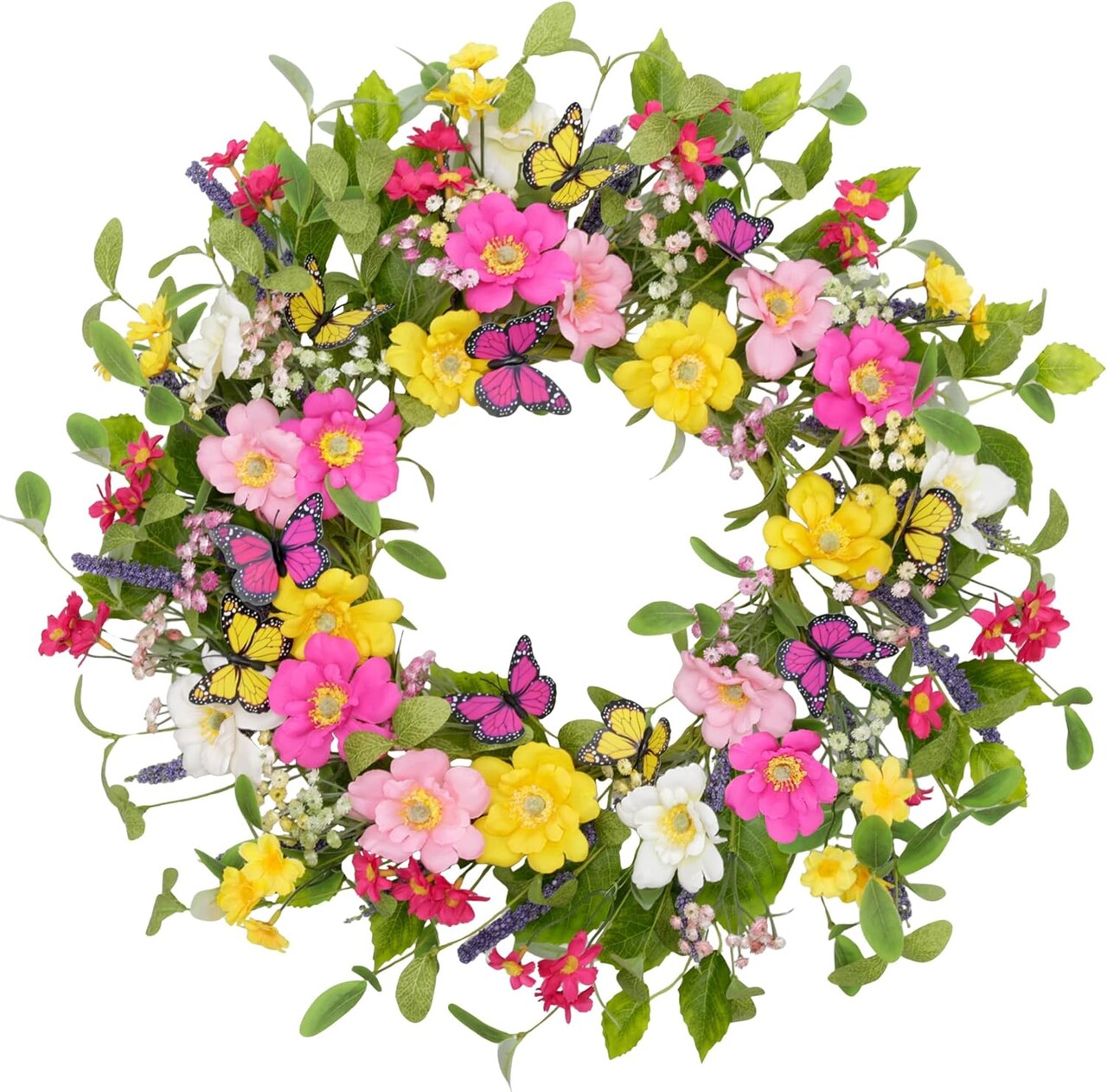 20 inch Spring Wreath for Front Door Summer Door Wreath Artificial Floral Wreath Greenery Wreath Home Decorations Indoor Outdoor Farmhouse